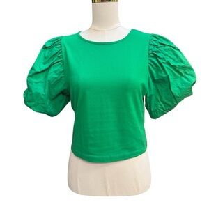 A New Day Green Puff Sleeve Top Women’s Small | Short Sleeve Statement Blouse